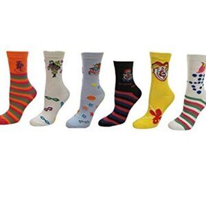 Hibaly Women's 6-pair/Pack Mardi Gras Colorful Crew Socks, Sock Size 9-11